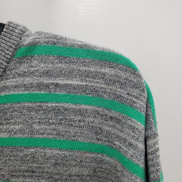 PD&C Men's Heather Gray Bright Green Stripe Preppy Academia V-Neck Sweater Sz M - Picture 2 of 6
